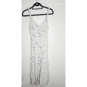 Kirious Dress Womens Medium White Blue Floral Tiered Maxi Sundress Boho Summer